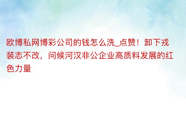 欧博私网博彩公司的钱怎么洗_点赞！卸下戎装志不改，问候河汉非公企业高质料发展的红色力量